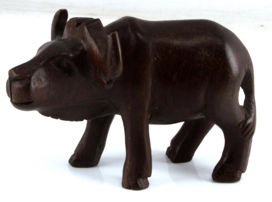 HAND CARVED ASIAN ROSEWOOD WATER BUFFALO FIGURE