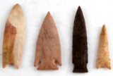 LOT OF 4 ASSORTED ARCHAIC TO NEOLITHIC ARROWHEAD