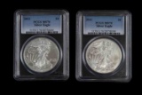 TWO 2013 SILVER EAGLE PCGS GRADED MS 70 COINS