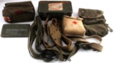 LARGE LOT OF 3  FIRST AID KITS & US ARMY WEB BELTS