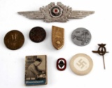 GERMAN WWII MIXED LOT OF 9 ITEMS PINS POKER CHIP