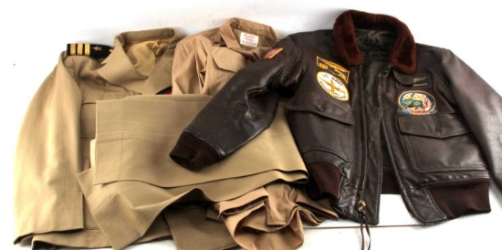 COLD WAR NAVY FLIGHT JACKET AND UNIFORM LOT NAMED