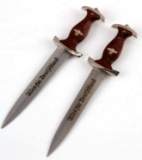 2 GERMAN WWII MINI SA DAGGERS W SCABBARD & HANGER