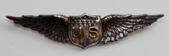 WWI US TIFFANY SILVER AVIATION PILOT WING BADGE