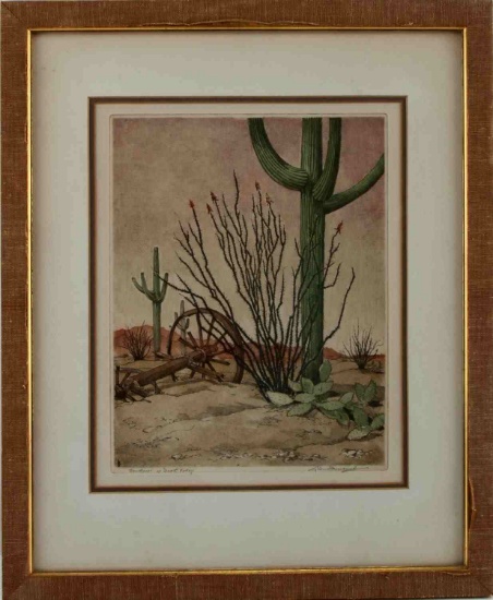 LEON PESCHERET SIGNED COLOR ETCHING DEATH VALLEY