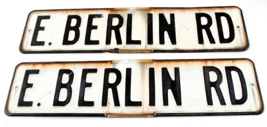 ANTIQUE EAST BERLIN RD PORCELAIN ROD SIGN LOT OF 2