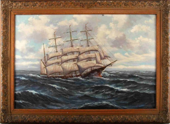CLIPPER SHIP MID CENTURY NAUTICAL PAINTING