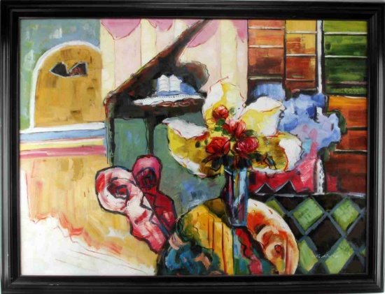ABSTRACT EXPRESSIONST STILL LIFE OIL PAINTING