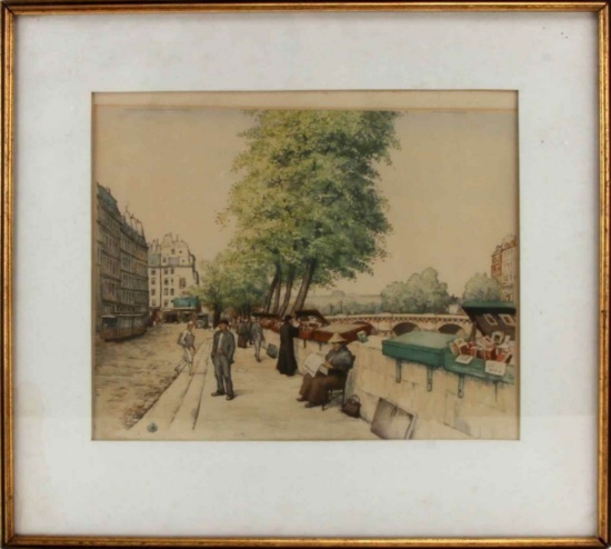 T.F. SIMON AUQUATINT EARLY 1900 PARIS STREET SCENE