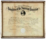 DAUGHTERS OF THE REVOLUTION CERTIFICATE 1776 1890