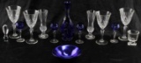 COBALT CUT TO CLEAR CRYSTAL GLASSWARE LOT OF 14