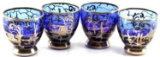 SET OF FOUR ASIAN SILVER AND COBALT SMALL GLASSES