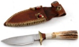 BOBBY TISON CUSTOM MADE KNIFE STAG GRIP BRASS
