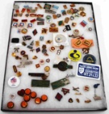 LARGE LOT OF TINNIES PINS PLAQUES PINS AND MORE