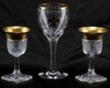 2 CRYSTAL GLASSES WITH 1 GOBLET WITH IRON CROSS
