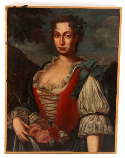 RENAISSANCE OIL ON CANVAS PAINTING WOMAN IN DRESS