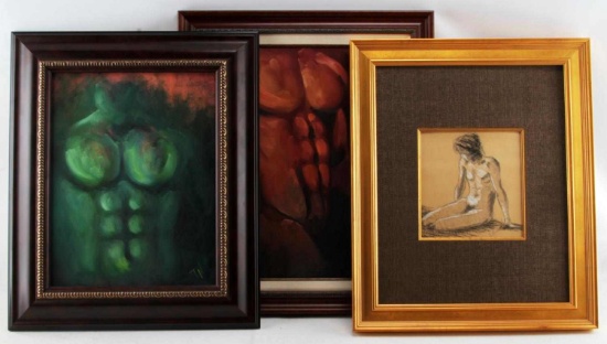 AMERICAN MALE NUDE EROTICA PAINTING LOT OF 3