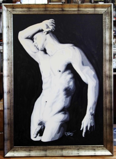 LARGE MALE NUDE EROTICA FRAMED PAINTING