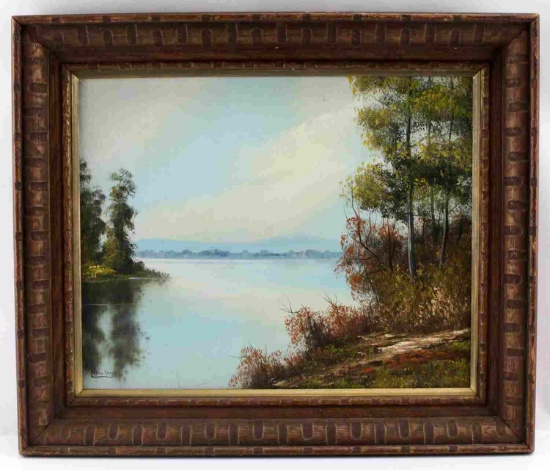 OIL ON CANVAS FRAMED LANDSCAPE WATERSCAPE PAINTING