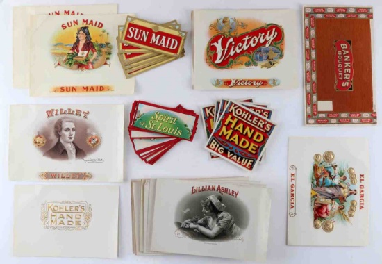 LG COLLECTION OF ANTIQUE CIGAR BOX LABELS 100'S