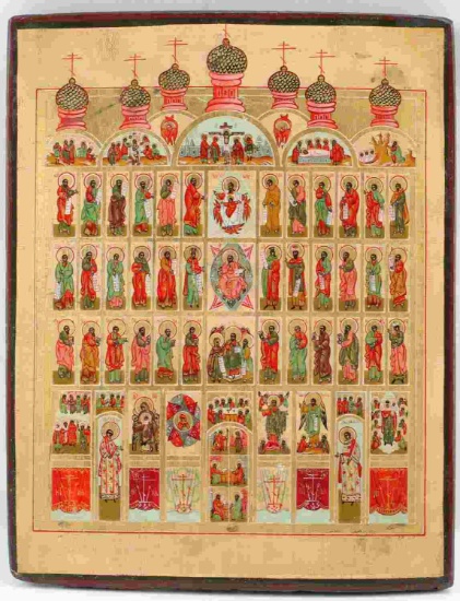 ANTIQUE RUSSIAN ICON WOOD PAINTED ICONOSTASIS