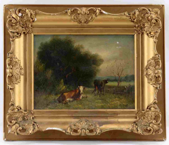 ANDREW MILLROSE LANDSCAPE PAINTING COWS PASTURE