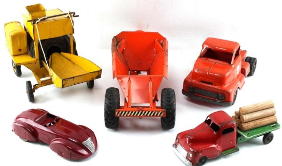 VINTAGE PRESSED STEEL TOY CAR TRUCK LOT OF 5