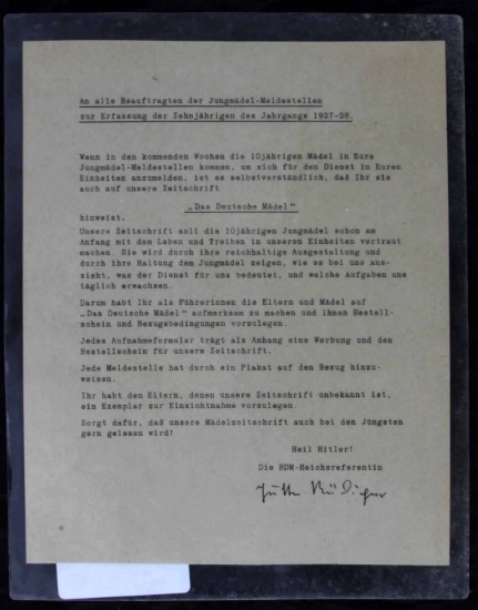 WWII GERMAN DR JUTTA  RUDIGER BDM SIGNED LETTER