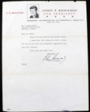 SENATOR LETTERHEAD JOHN F KENNEDY SIGNED LETTER