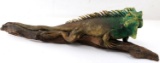 LIFELIKE IGUANA LIZARD CARVING FOLK ART FURNISHING