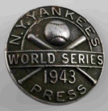 1943 STERLING SILVER WORLD SERIES PRESS PIN BADGE