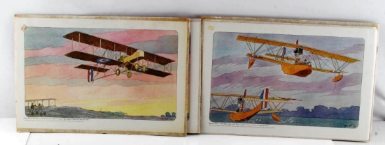 6 ALFRED DAGUET ANTIQUE WAR PLANE LITHO REPROD LOT