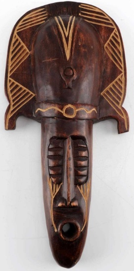 TRIBAL DARK WOOD CARVED MASK WALL DECORATION