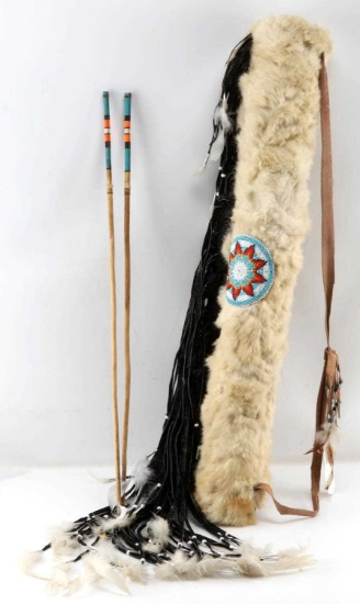 NATIVE AMERICAN ORNATE FUR & FEATHER QUIVER