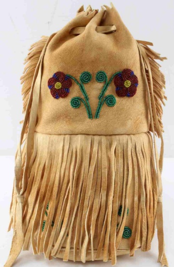 CREE INDIAN NATIVE AMERICAN SEE BEADED WORK BAG