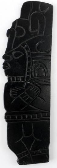 MAYAN BLACK JACE CARVED MINIATURE STELAE
