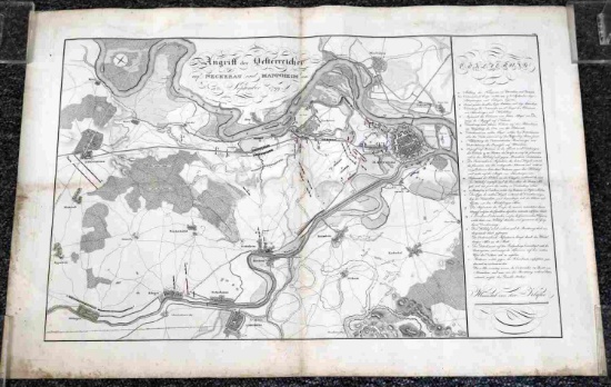 ANTIQUE SECOND COALITION WAR MANNHEIM BATTLE MAP