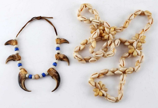 ANTIQUE PAIR NATIVE AMERICAN SHELL & CLAW NECKLACE