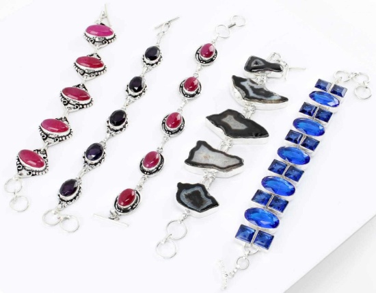 LAB CREATED GEMSTONE BRACELET LOT DRUZY AMETHYST