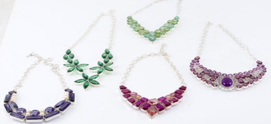 LARGE LAB MADE GEMSTONE NECKLACE 5 PC LOT 2292 CT