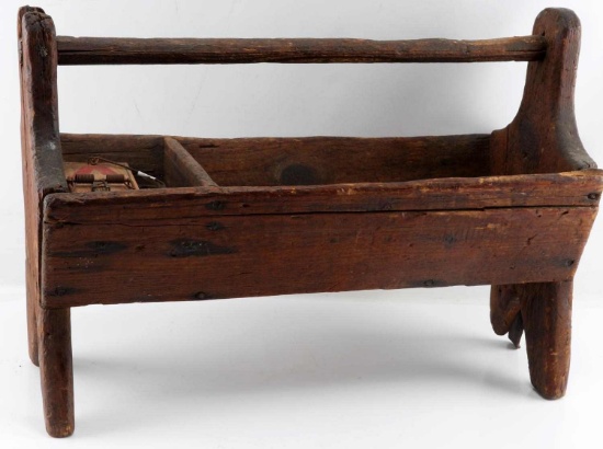 ANTIQUE WOOD CARPENTERS TOOL CADDY 19TH CENTURY