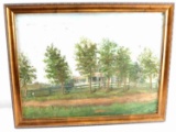 OIL ON CANVAS LANDSCAPE EAST HAMPTON HOUSE TREE