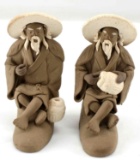 LOT TWO CHINESE MUDMEN FIGURINES OF TAUPE & WHITE