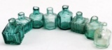 AQUA SHEAR TOP GLASS INK BOTTLE LOT OF 8