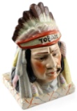ANTIQUE INDIAN HEAD TOBACCO JAR HUMIDOR