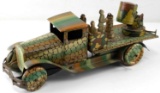 ANTIQUE TIN TOY WINDUP MILITARY SPOT LIGHT TRUCK