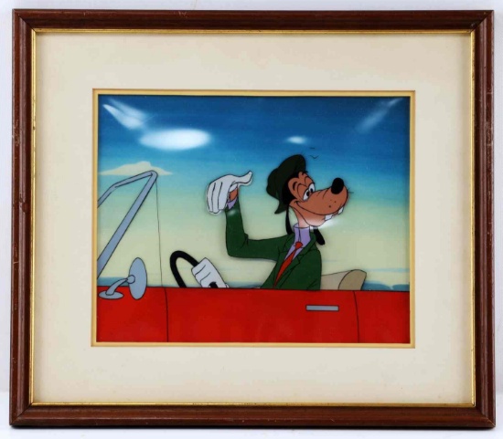 DISNEY GOOFY IN CAR HAND PAINTED CELLULOID DRAWING