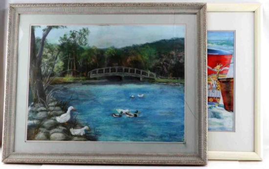 TWO FRAMED NAUTICAL & WATERSCAPE PASTELS