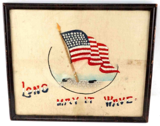 FRAMED EMBROIDERY OF AMERICAN FLAG WITH LETTERING