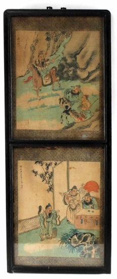 PAIR OF JAPANESE WOODBLOCK PRINT & WATERCOLOR